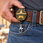 Sliding the Drillslinger onto a belt like a tape measure